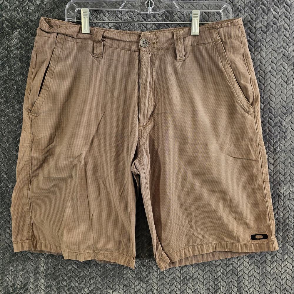 Oakley Mens Brown Plaid Chino Shorts Size 33 Casual Flat Front Athletic‎
